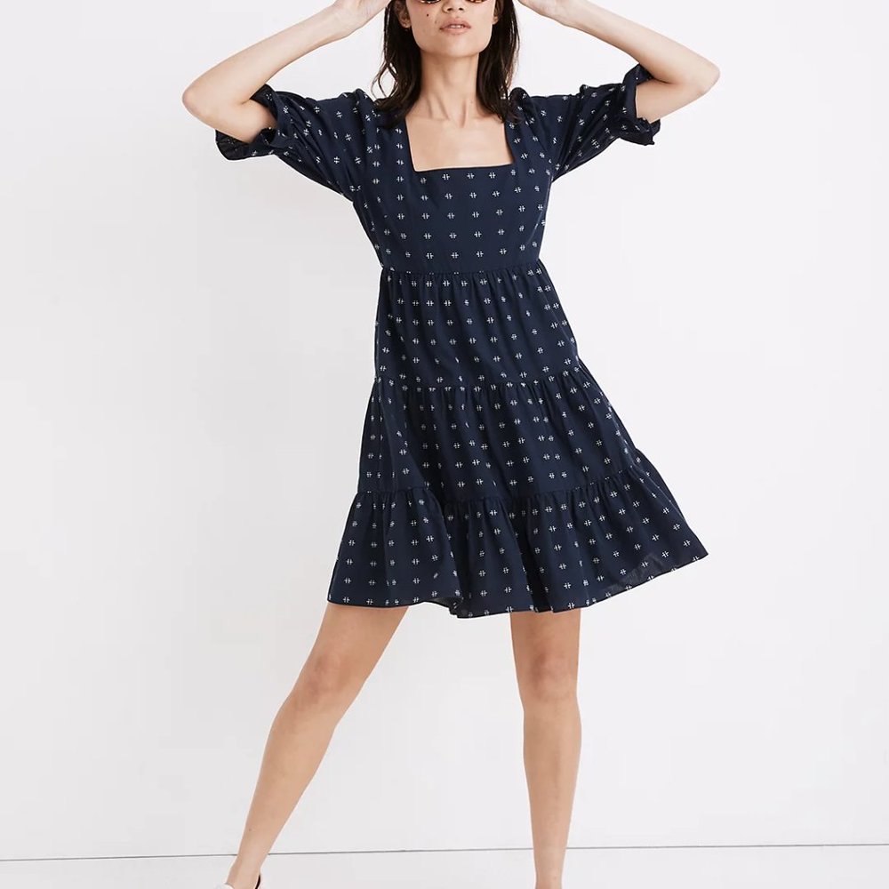 Madewell Square-Neck Puff-Sleeve Babydoll Dress